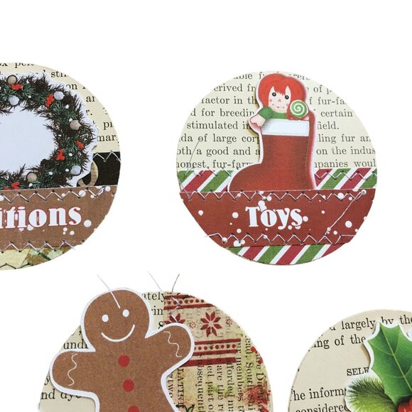 10 Christmas Junk Journal Ephemera Handmade Sewn Scrapbooking Embellishments mq - Picture 8 of 9